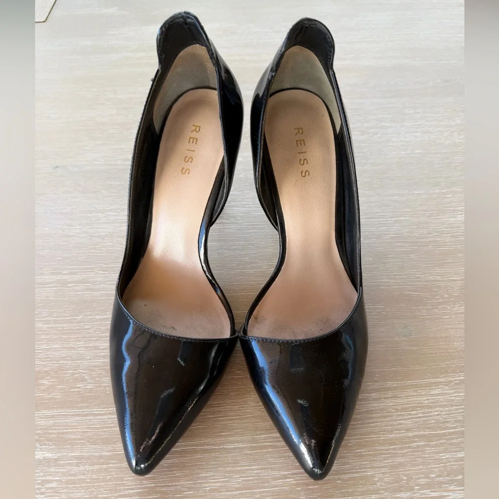 Reiss Black Patent Leather Women's Pointed-Toe Pumps Size 38 - Picture 4 of 12